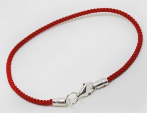 Браслет шовковий червона нитка зі срібною застібкою Мілан 0,98 г