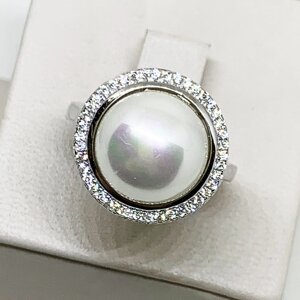 Каблучка срібна з перлами і кубічним цирконієм 17 5,98 г