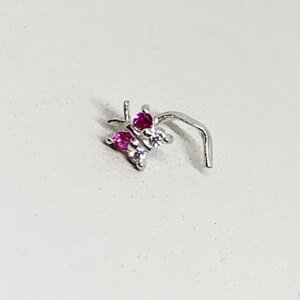 Пірсинг у ніс срібний із кубічним цирконієм "Метелик рожевий" 0,19 г