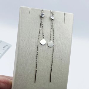 Сережки- протяжки срібні з кубічним цирконієм "Монетки" 1,07 г