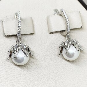 Сережки срібні з перлами та кубічним цирконієм 6,1 г