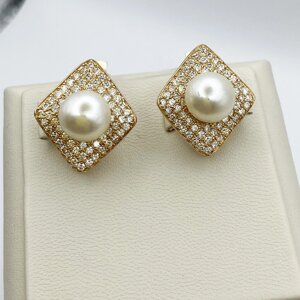 Сережки золоті з перлами та кубічним цирконієм 9,66 г