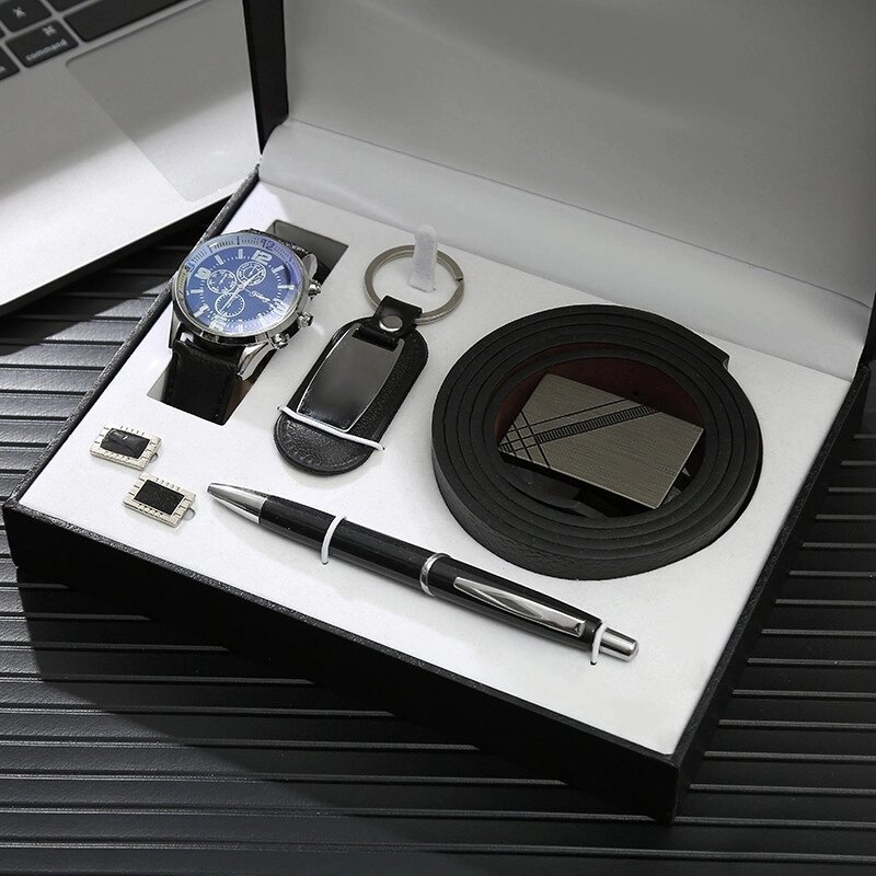 Чоловічий подарунковий набір: ремінь, ручка, брелок, годинник, запонки M975 ##от компании## Інтернет-магазин "BUY-OPT" - ##фото## 1