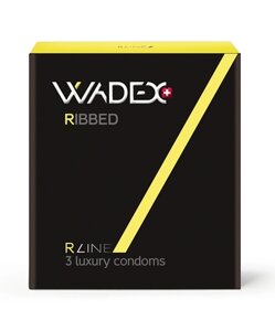 Презервативи з ребристою структурою в силіконовій змазці з накопичувачем Wadex Ribbed (3 шт.)