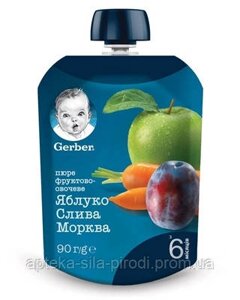 Пауч Фруктово-овочеве пюре Гербер Gerber Яблуко зливу морква, 90 г