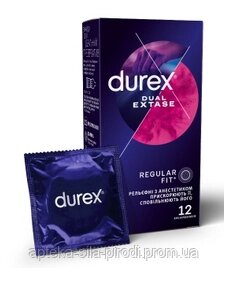 Презервативи латексні Durex Dual Extase рельєфні з анестетиком, 12 штук