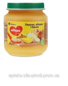Пюре фруктове для дітей від 6мес Персик, яблуко і банан Milupa з/б 125г