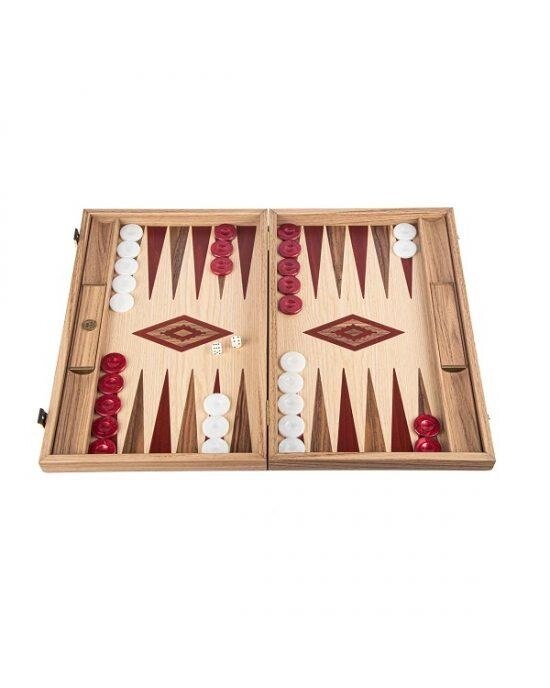 BKD1RED Manopoulos Handmade Oak & American Walnut Inlaid Backgammon with Red & Walnut points with Side racks від компанії "Cronos" поза часом - фото 1