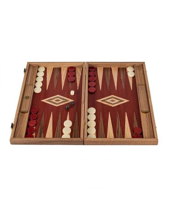 BKR1 Manopoulos Handmade American Red Walnut Inlaid Backgammon with Walnut & Oak points with Side racks 48x30 від компанії "Cronos" поза часом - фото 1