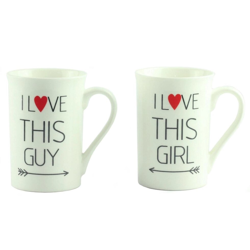 Чашки для закоханих білі порцелянові G. Wurm 16768 з написами "I Love this Guy", "I Love this Girl" від компанії "Cronos" поза часом - фото 1