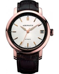 Годинник наручний чоловічий Aerowatch 70930 RO02, механіка з автопідзаводом, чорний шкіряний ремінець