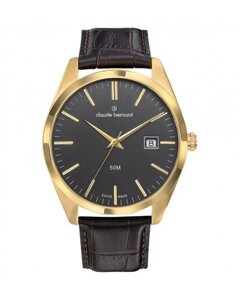 Годинники наручні чоловічі Claude Bernard 70201 37J NID, кварцові з покриттям PVD, на коричневому шкіряному ремінці