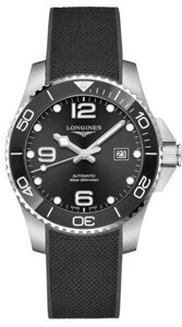 Годинники наручні чоловічі LONGINES HYDROCONQUEST L3.782.4.56.9 дайверські, автопідзавод, чорний каучуковий