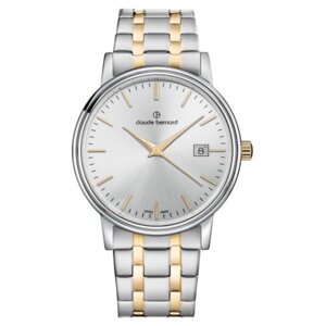 Годинник наручний унісекс Claude Bernard 53007 357JM AID, кварцовий з датою, на біколорному браслеті