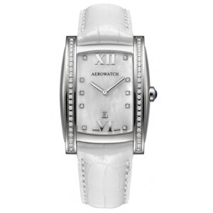 Годинники наручні жіночі Aerowatch 03952 AA01DIA кварцові, "бочка", білий шкіряний ремінець