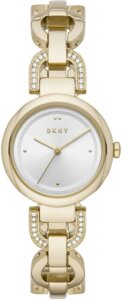 Годинники наручні жіночі DKNY NY2850 кварцові, браслет з фіанітами, колір жовтого золота, США