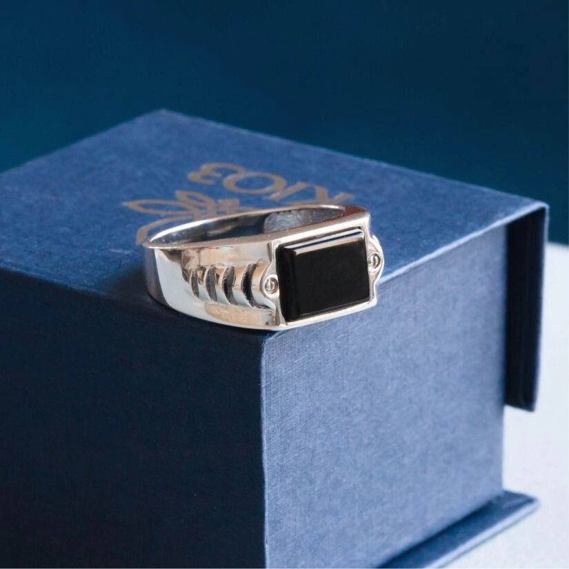 Чоловічий перстень срібний з чорним оніксом Квадро 18.5 від компанії "Cronos" поза часом - фото 1