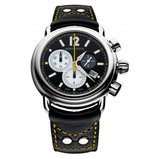 Годинник-хронографія наручні чоловічі Aerowatch 83939 AA04 кварцові, з датою, чорний шкіряний ремінець від компанії "Cronos" поза часом - фото 1