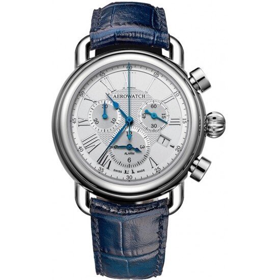 Годинник-хронографія наручні чоловічі Aerowatch 85939 AA09 кварцові, з датою і будильником, синій шкіряний від компанії "Cronos" поза часом - фото 1
