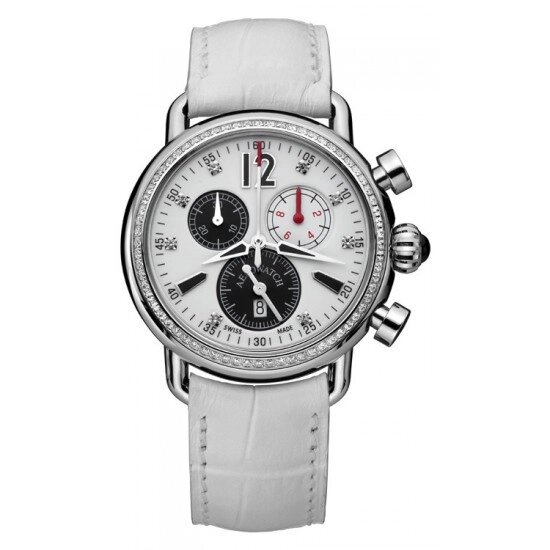Годинник-хронографія наручні жіночі Aerowatch 81940 AA03DIA кварцові, з діамантами, білий шкіряний ремінець від компанії "Cronos" поза часом - фото 1