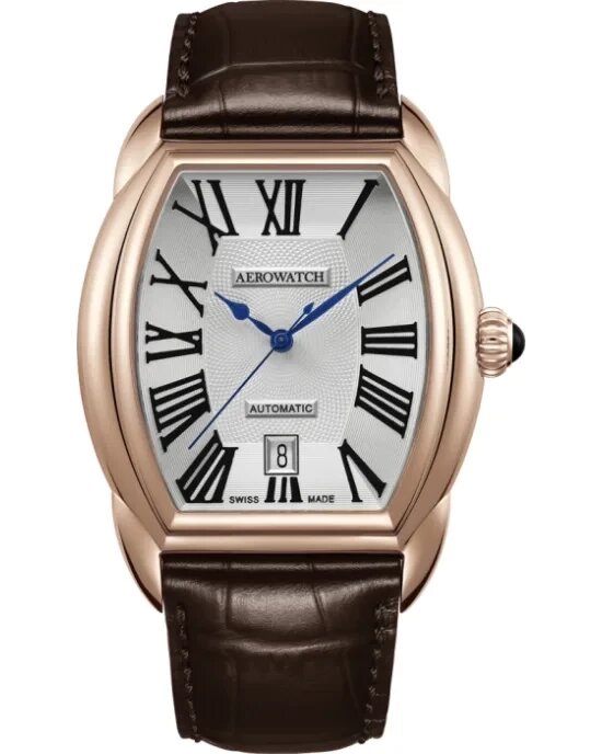 Годинник наручний чоловічий Aerowatch 60959 RO01, механіка з автопідзаводом, "бочка", коричневий ремінець від компанії "Cronos" поза часом - фото 1