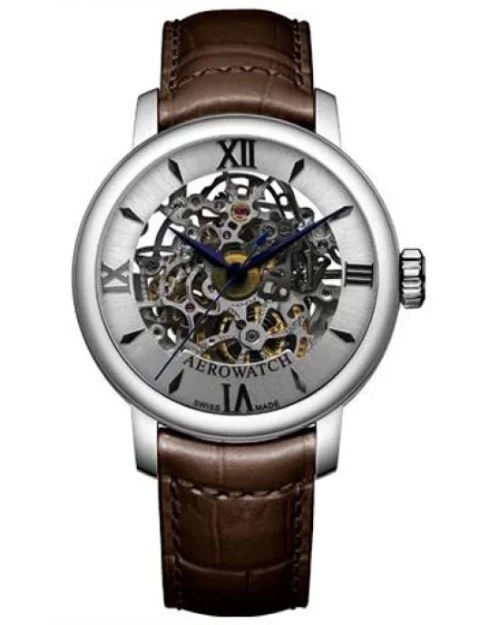 Годинник наручний чоловічий Aerowatch 66937 AA08, механіка з автопідзаводом (скелетон), коричневий шкіряний ремінець від компанії "Cronos" поза часом - фото 1