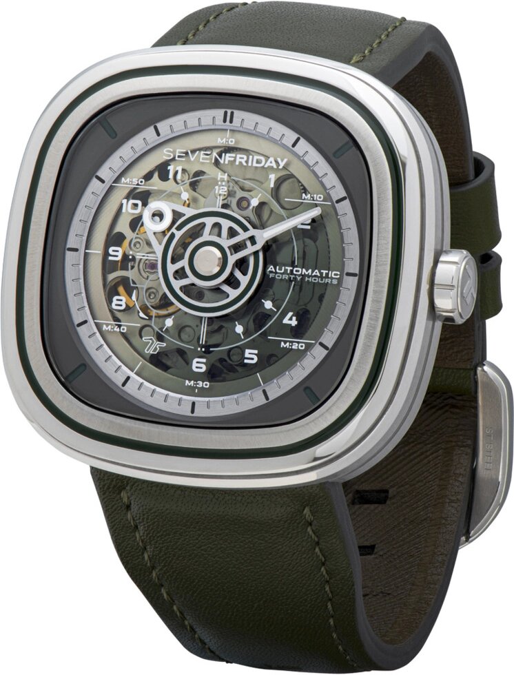 Годинник наручний чоловічий SEVENFRIDAY GREEN T SF-T1/06, Швейцарія (дизайн натхненний кресленнями виробничо-технічного  від компанії "Cronos" поза часом - фото 1