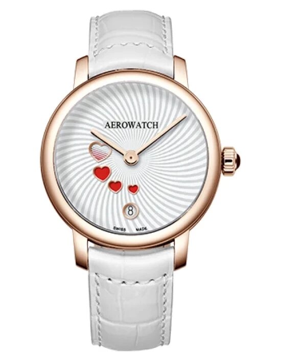 Годинник наручний жіночий Aerowatch 44938 RO21 кварцовий з серцями, на білому шкіряному ремінці від компанії "Cronos" поза часом - фото 1