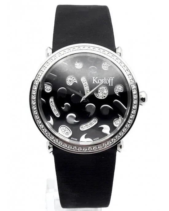 Годинник наручний жіночий Korloff LGBD9SN кварцовий, з діамантами, на чорному сатиновому ремінці від компанії "Cronos" поза часом - фото 1
