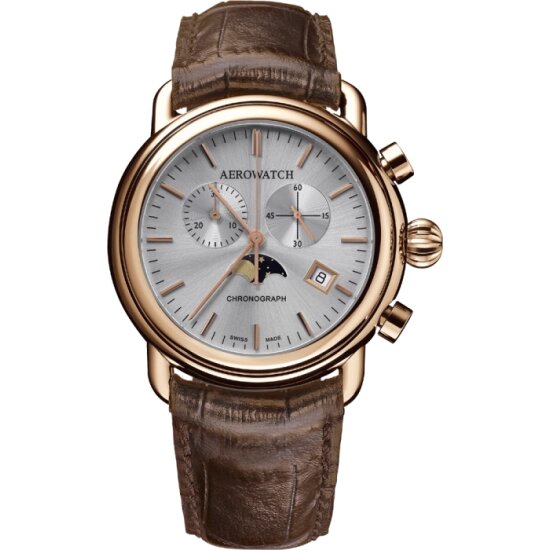 Годинники наручні чоловічі Aerowatch 84934 RO06 кварцові, з хронографом і місячним календарем, коричневий від компанії "Cronos" поза часом - фото 1