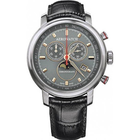 Годинники наручні чоловічі Aerowatch 84936 AA06 кварцові з хронографом і тахиметром, тиснений ремінець від компанії "Cronos" поза часом - фото 1