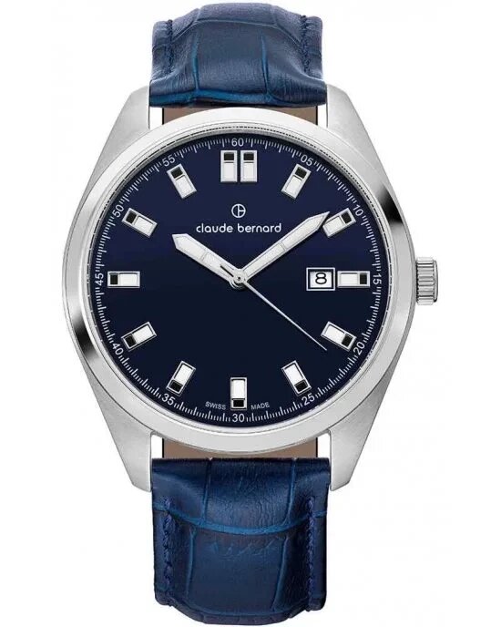 Годинники наручні чоловічі Claude Bernard 53019 3CBU BUIDN кварцові, з датою, синій шкіряний ремінець від компанії "Cronos" поза часом - фото 1