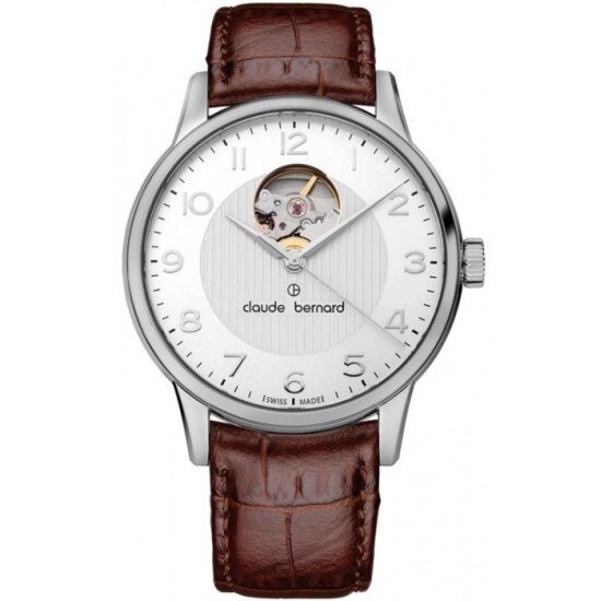 Годинники наручні чоловічі Claude Bernard 85017 3 ABN сріблясті, автоматика з відкритим серцем від компанії "Cronos" поза часом - фото 1