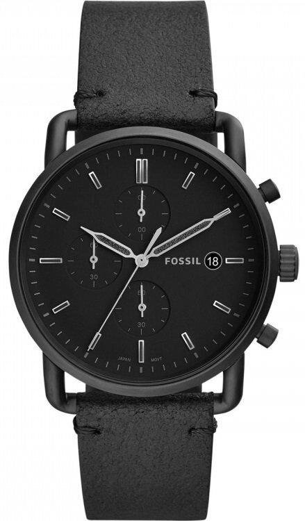 Годинники наручні чоловічі FOSSIL FS5504 кварцові, ремінець з шкіри, чорні США від компанії "Cronos" поза часом - фото 1