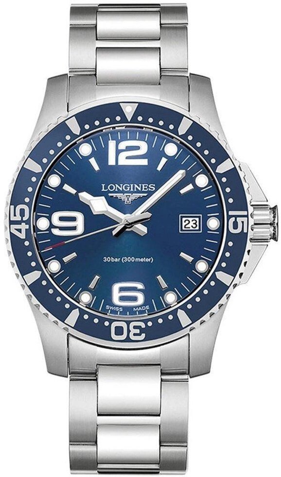 Годинники наручні чоловічі LONGINES HYDROCONQUEST L3.740.4.96.6 дайверські, кварц, обертовий безель від компанії "Cronos" поза часом - фото 1