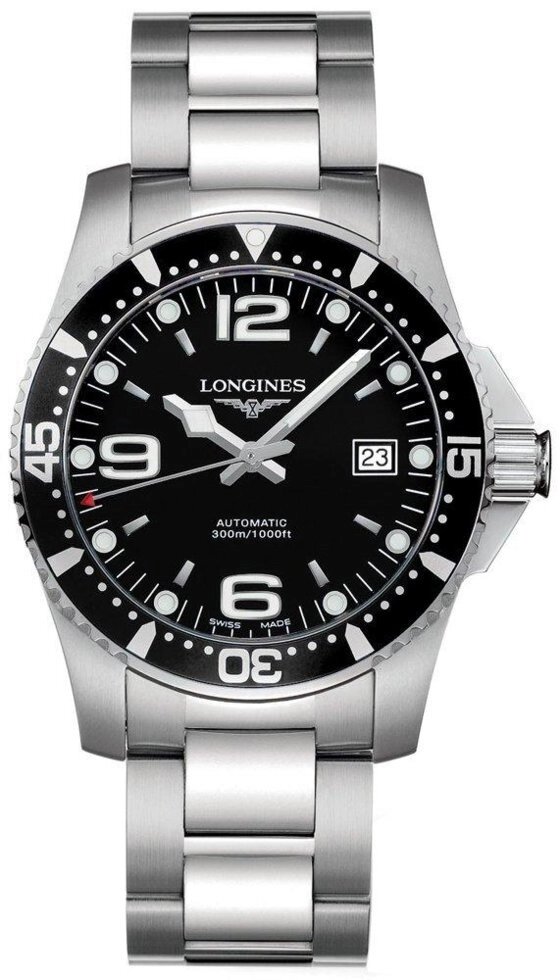 Годинники наручні чоловічі LONGINES HYDROCONQUEST L3.742.4.56.6, автопідзавод, чорний циферблат, водозахист від компанії "Cronos" поза часом - фото 1