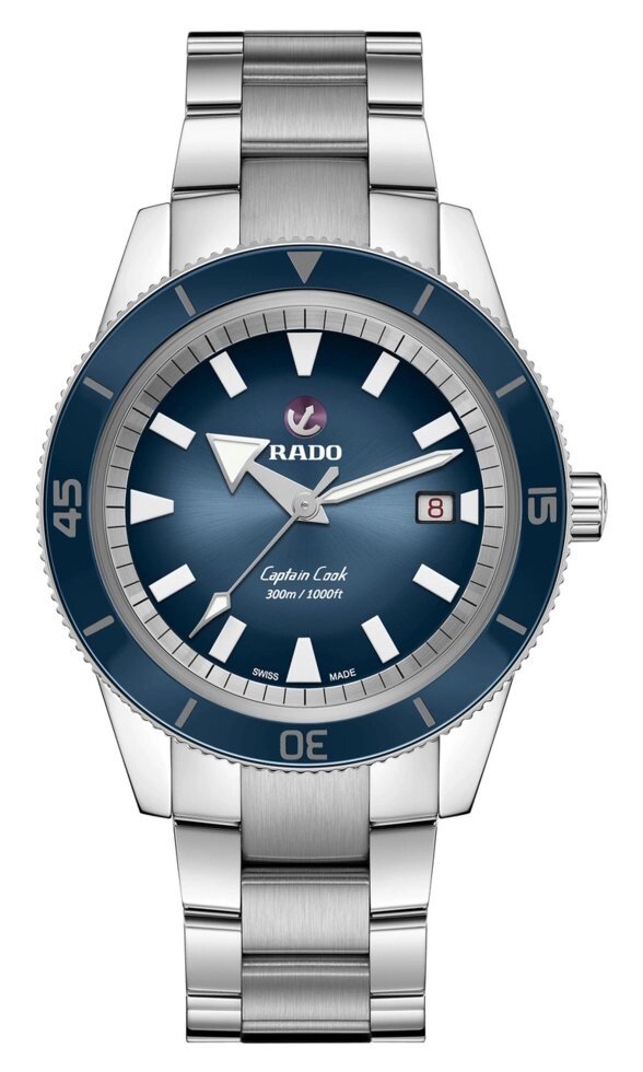 Годинники наручні чоловічі RADO CAPTAIN COOK AUTOMATIC 01.763.6105.3.520/R32105208 на браслеті + 2 ремінця змінних від компанії "Cronos" поза часом - фото 1