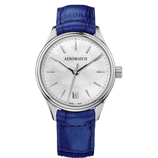 Годинники наручні жіночі Aerowatch 42980 AA02 кварцові з датою, синій шкіряний ремінець від компанії "Cronos" поза часом - фото 1