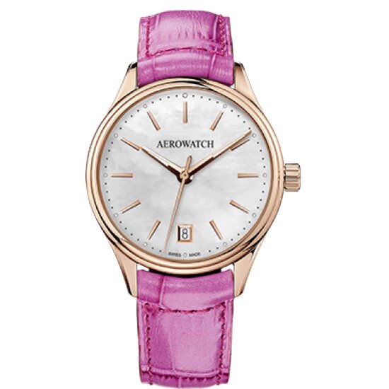 Годинники наручні жіночі Aerowatch 42980 RO03 кварцові з датою, шкіряний ремінець рожевий від компанії "Cronos" поза часом - фото 1