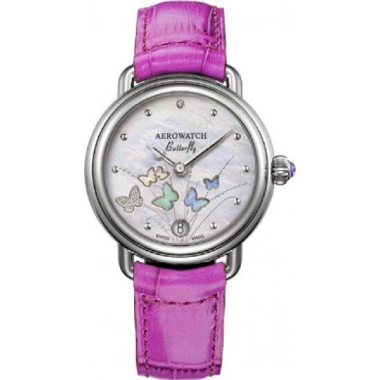 Годинники наручні жіночі Aerowatch 44960 AA05 кварцові з метеликами і діамантом, рожевий шкіряний ремінець від компанії "Cronos" поза часом - фото 1