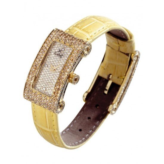 Годинники наручні жіночі Korloff OKKD80/B з жовтого золота з діамантами, ремінець з шкіри алігатора від компанії "Cronos" поза часом - фото 1