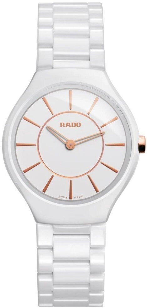 Годинники наручні жіночі RADO TRUE THINLINE 01.420.0958.3.010/R27958102 кварцові, біла кераміка від компанії "Cronos" поза часом - фото 1