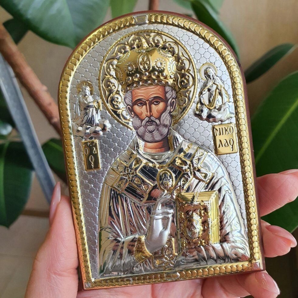 Ікона в сріблі Святий Миколай Чудотворець відкритий лик, розмір 0L ORO - (45 x 65) від компанії "Cronos" поза часом - фото 1
