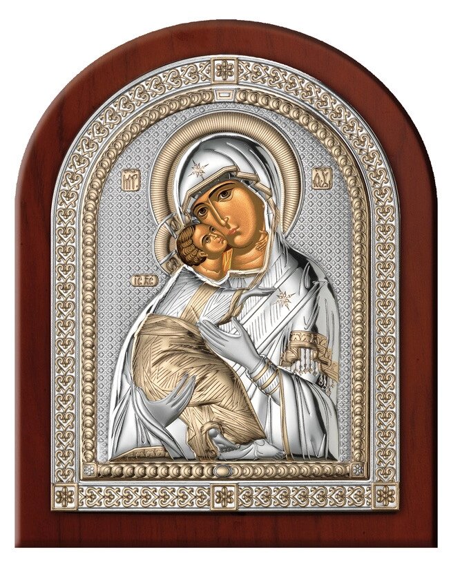Ікона в сріблі Володимирська Богоматір відкритих лик 4L ORO - (175 x 225) від компанії "Cronos" поза часом - фото 1