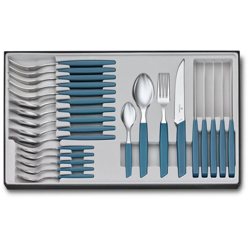 Кухонний набір Victorinox Swiss Modern Table Set 24шт з сін. ручкою (6 ножів steak,6 виделок,6 ложок,6 ложок) від компанії "Cronos" поза часом - фото 1