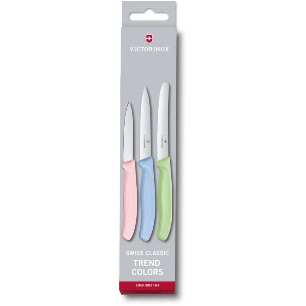 Кухонний набір Victorinox SwissClassic Paring Set 3 ножа з троянд/голуб/св. зел. ручкою (8,10,11 см) (GB) від компанії "Cronos" поза часом - фото 1