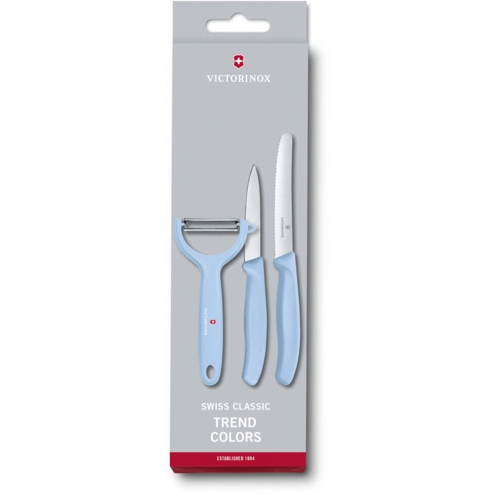 Кухонний набір Victorinox SwissClassic Paring Set 3шт з голуб. ручкою (2 ножа, овощечистка Tomato and Kiwi) (G від компанії "Cronos" поза часом - фото 1