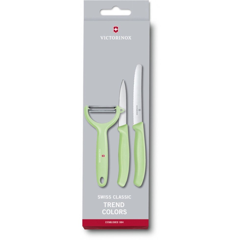 Кухонний набір Victorinox SwissClassic Paring Set 3шт з св. зел. ручкою (2 ножа, овощечистка Tomato and Kiwi) ( від компанії "Cronos" поза часом - фото 1