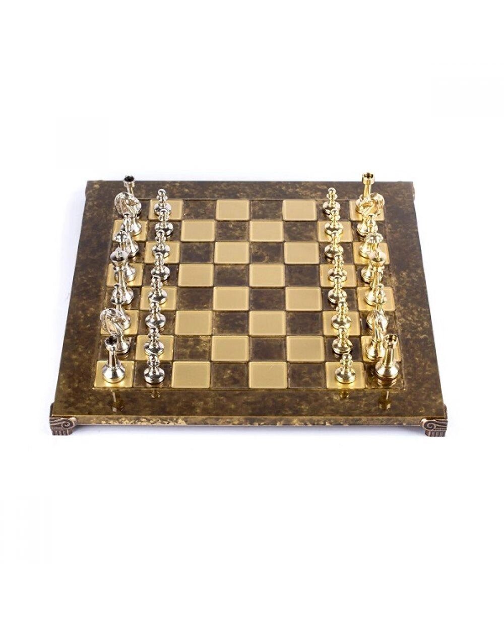 Набір металевих шахів Manopoulos Staunton із золотими та срібними фігурами та коричневою дошкою 36 см від компанії "Cronos" поза часом - фото 1