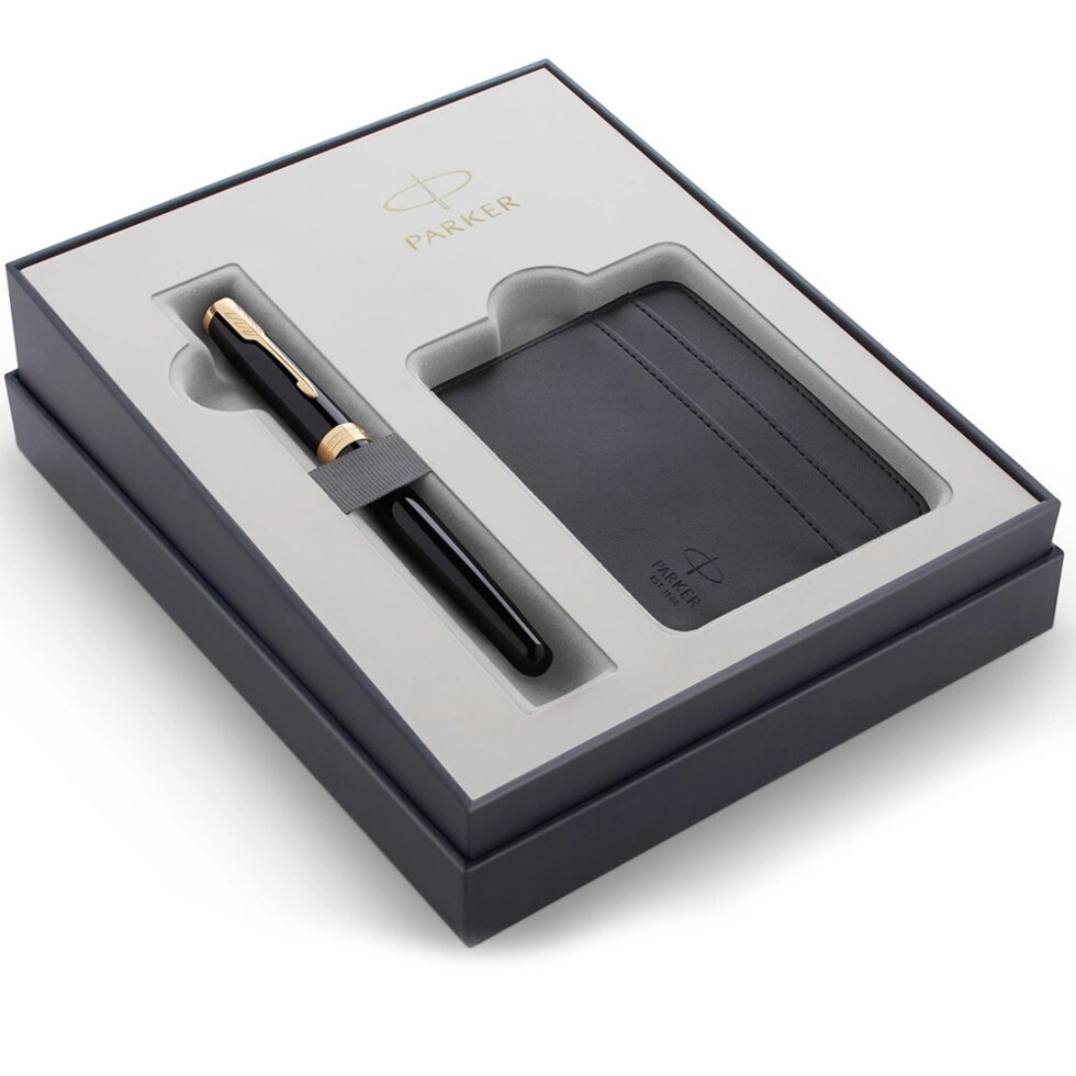 Набір Parker SONNET 17 Black Lacquer GT FP M + чорн.кредитница в подар.уп. GIFT20 86 015b220 від компанії "Cronos" поза часом - фото 1